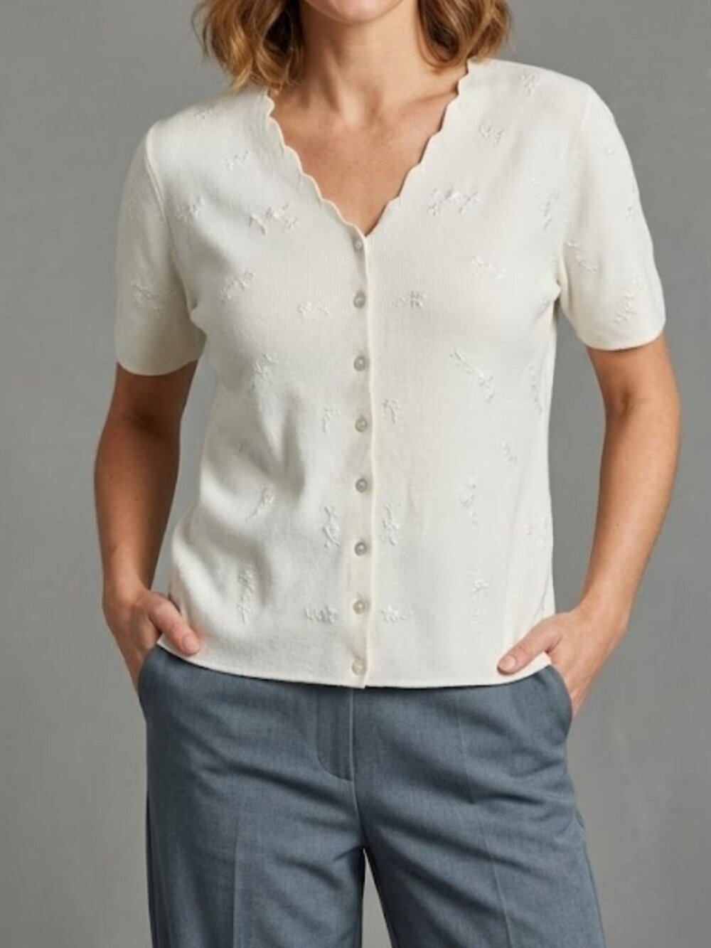 🌸 Gaddy Collection Cream Embroidered Knit Cardigan Size Large 🌸